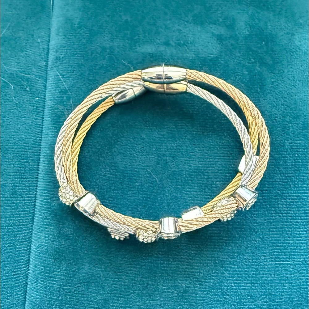 Elegant Gold and Silver Tone Cable Bracelet - Picture 2 of 6